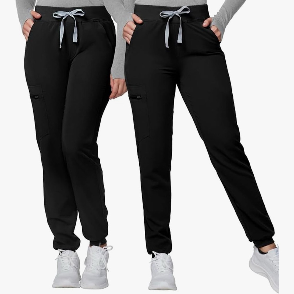 Scrub pants, jogger style, small, black. Stretch waistband and, 5 pockets